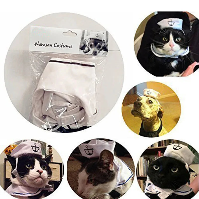 Sailor Costume for Dogs or Cats - White and Blue Navy