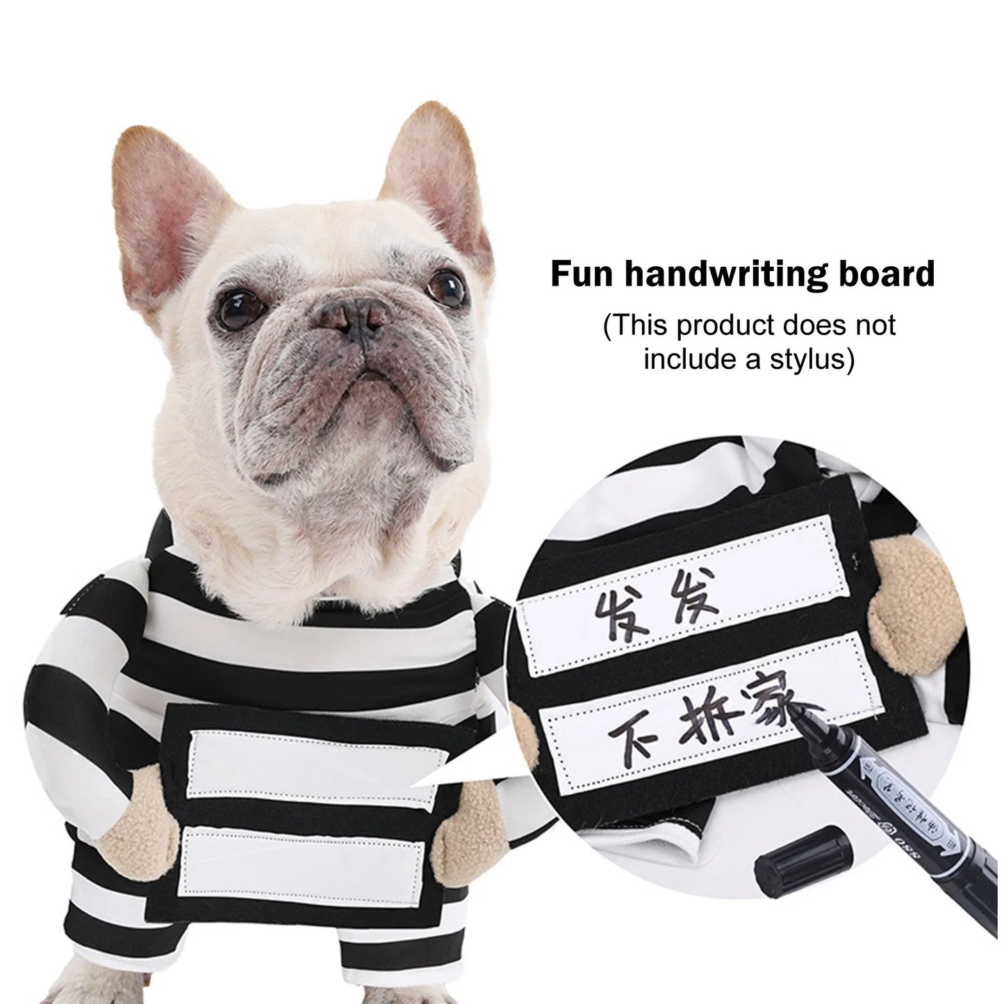 Striped Prisoner Costume for Dog or Cat - Personalizable ID Tag