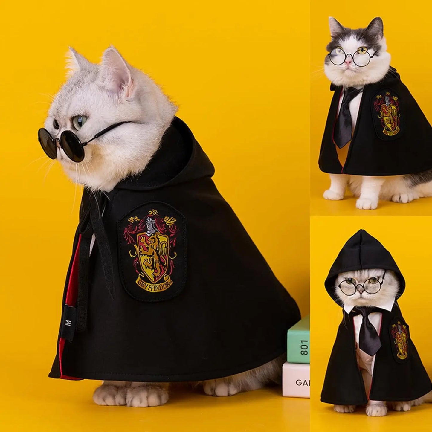 Harry Potter Style Costume for Dogs or Cats - Embroidered Cloak, Glasses, and Tie