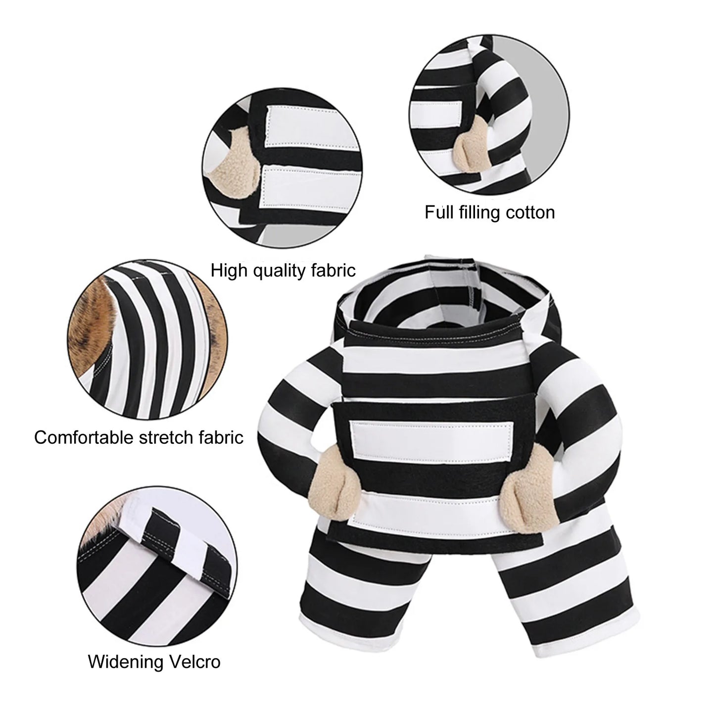 Striped Prisoner Costume for Dog or Cat - Personalizable ID Tag