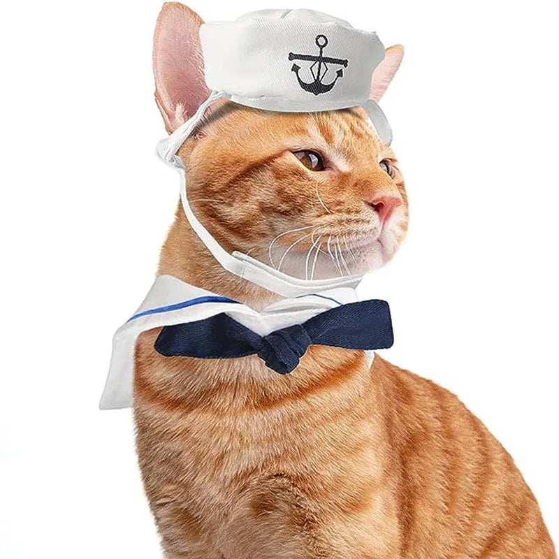 Sailor Costume for Dogs or Cats - White and Blue Navy