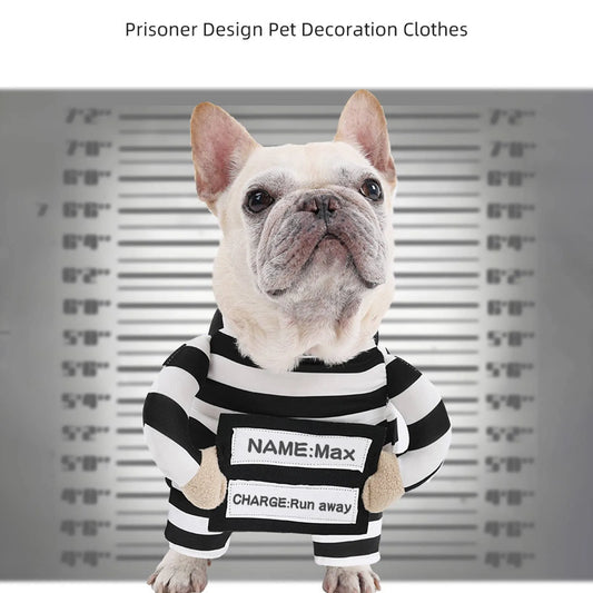Striped Prisoner Costume for Dog or Cat - Personalizable ID Tag