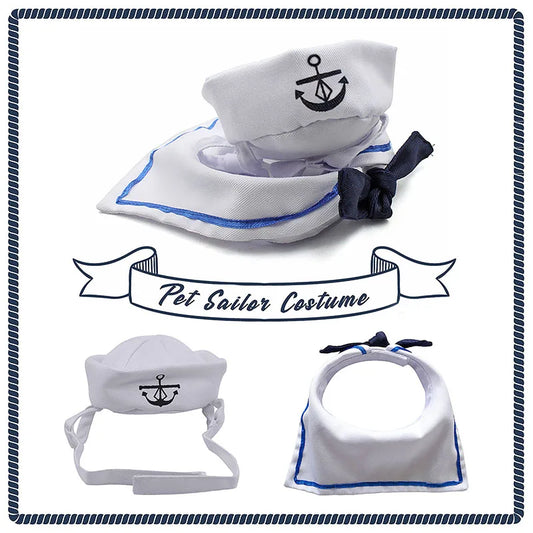 Sailor Costume for Dogs or Cats - White and Blue Navy