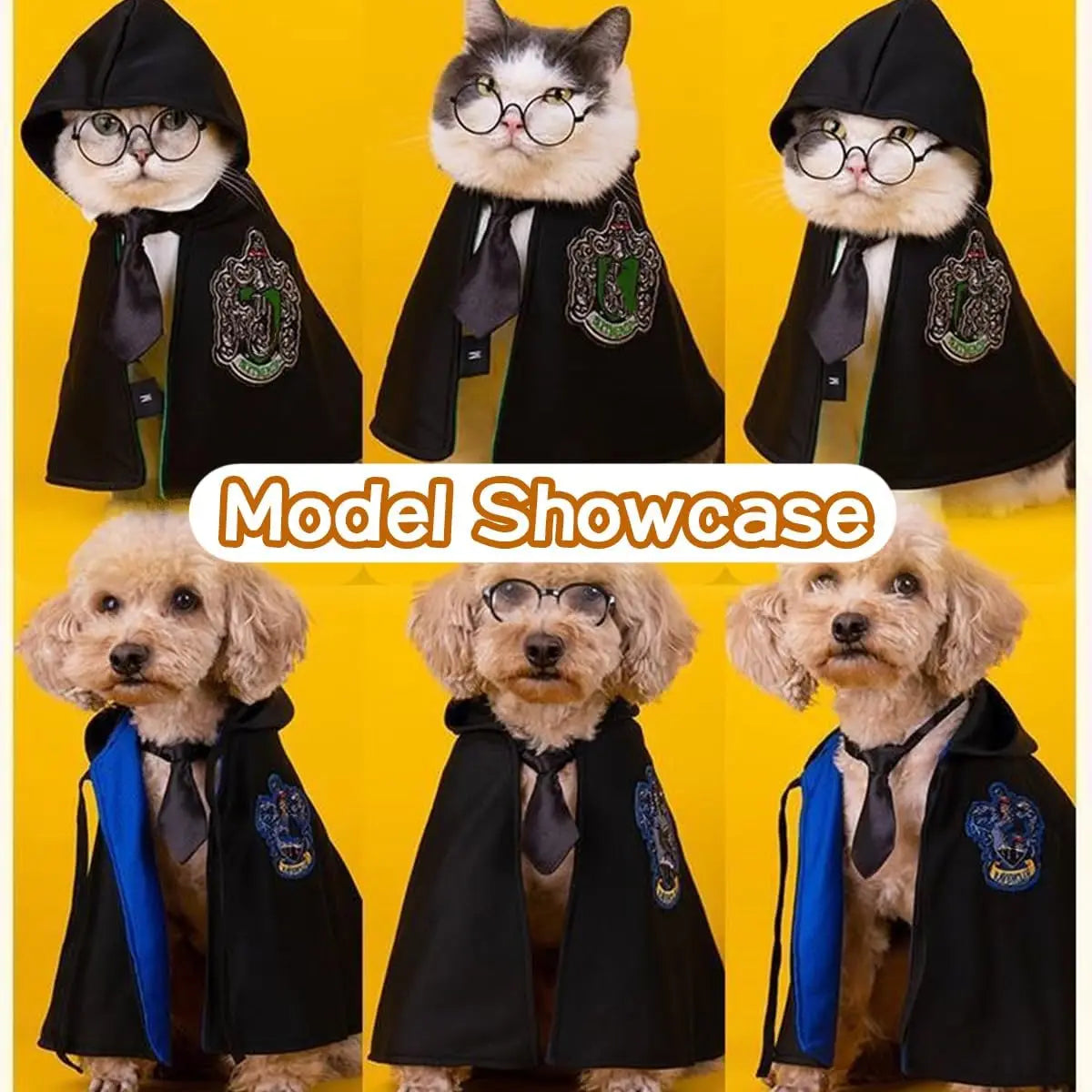 Harry Potter Style Costume for Dogs or Cats - Embroidered Cloak, Glasses, and Tie